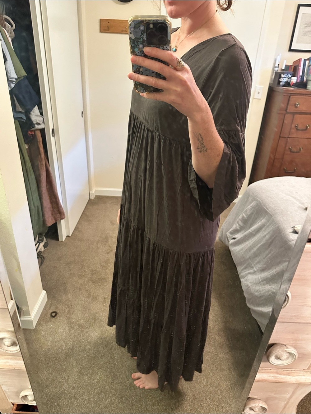 NATURAL LIFE Charlotte Chocolate Brown V‑Neck Tiered Maxi Dress - Picture 8 of 8